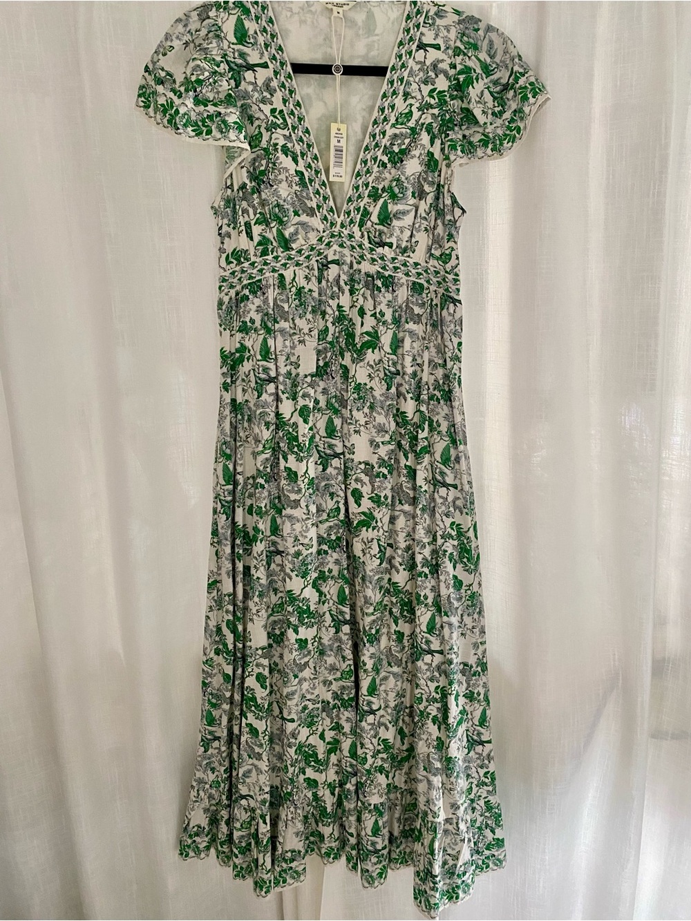 Max Studio Green and White Floral V-Neck Maxi Dress
